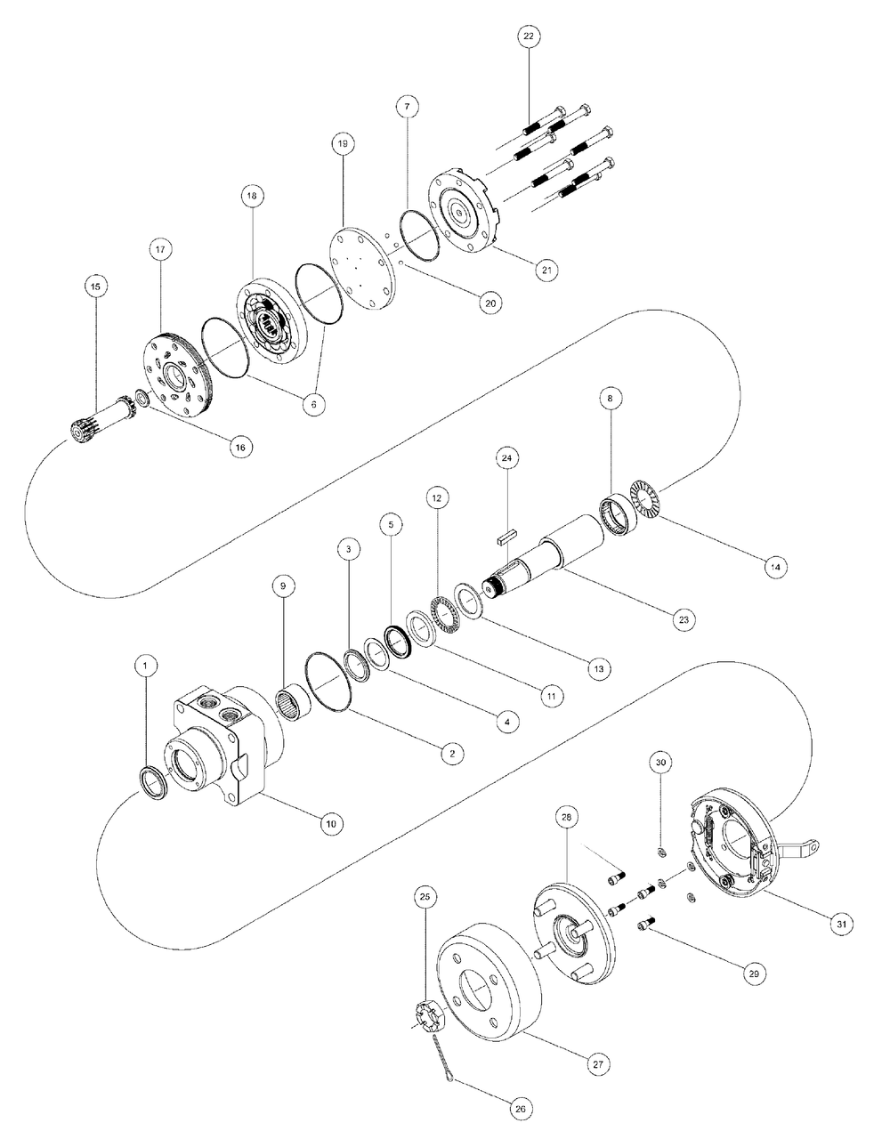 Wheel Motors (White) Diagram and Parts List for M60-KW LC-53AJ8CT6050-29HP-LC-DFI Cub Cadet Lawn Tractor